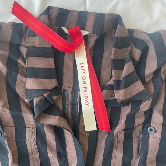 Left on Friday  Day Trip Button Down in Jet / Stormy Stripe S/M - Picture 4 of 7